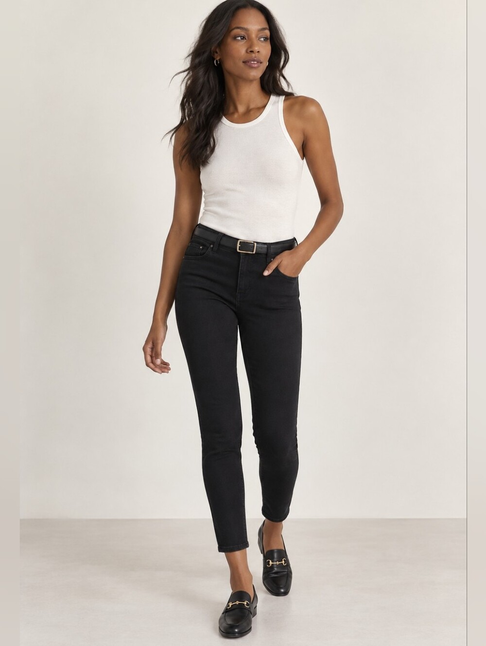 L'AGENCE Margot High Rise Skinny Stretch Denim Jeans In Noir Black Size 29